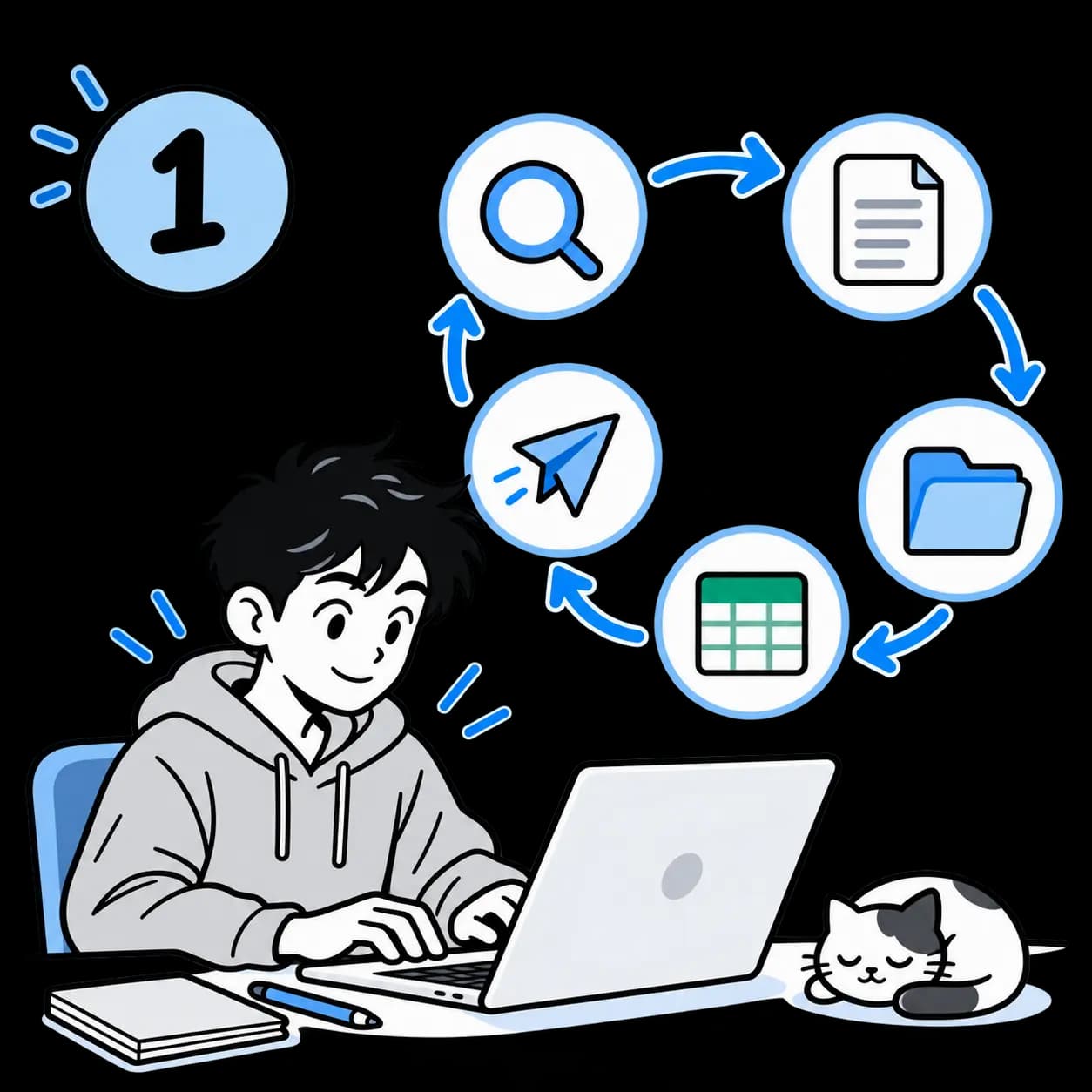 A person moving between searches, documents, and messages from a keyboard