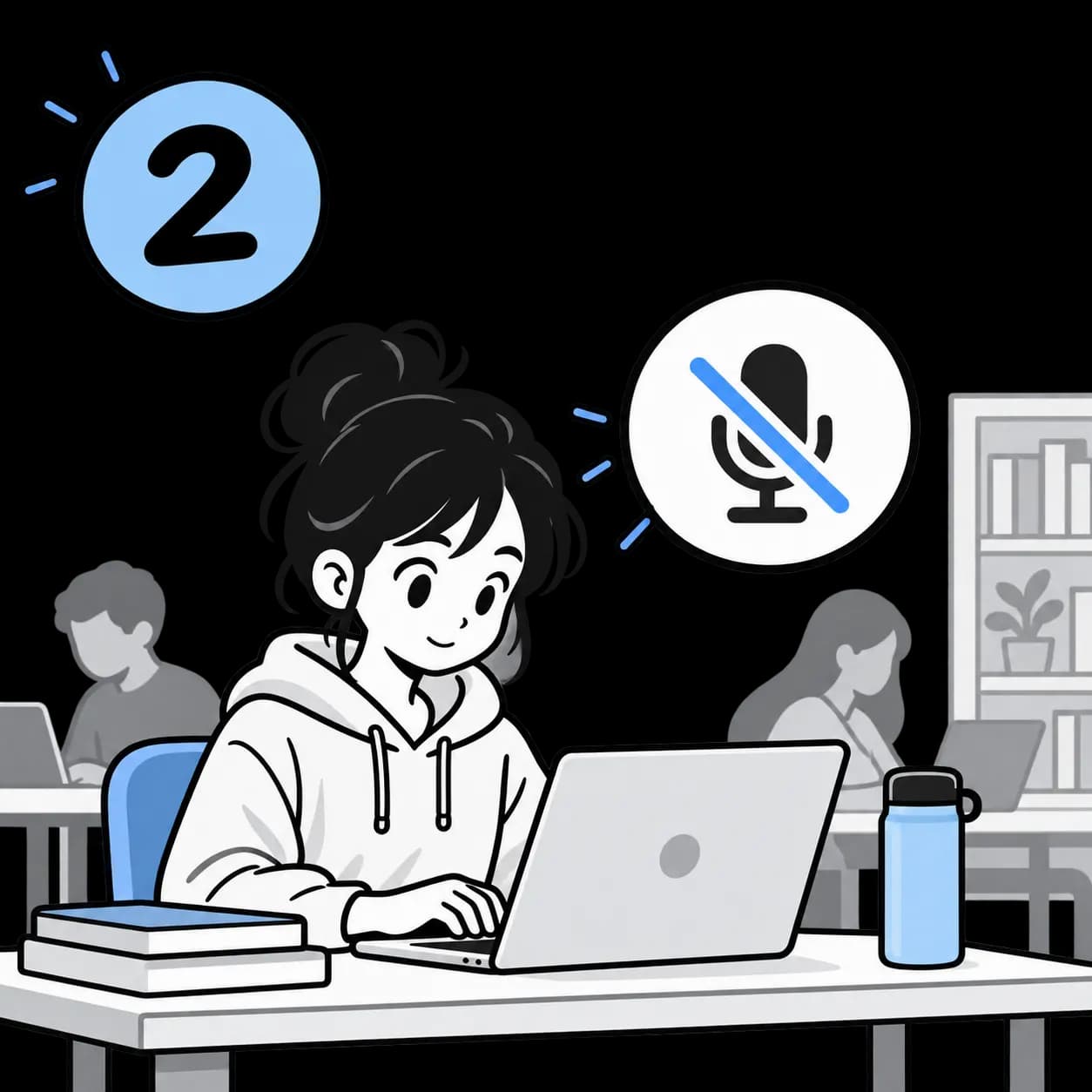 A person working quietly on a laptop in a shared library