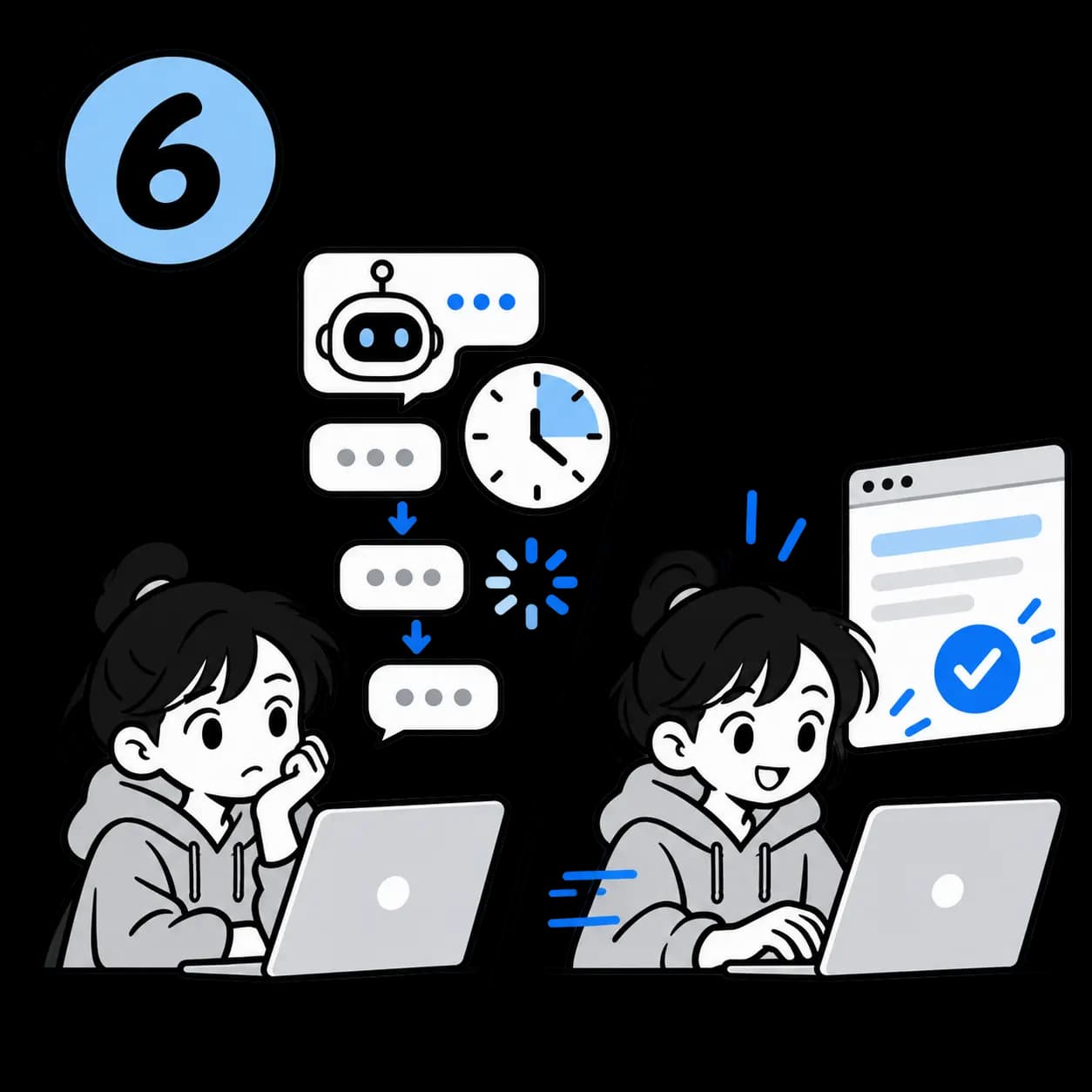 A person finishing a small task directly instead of waiting for an AI response