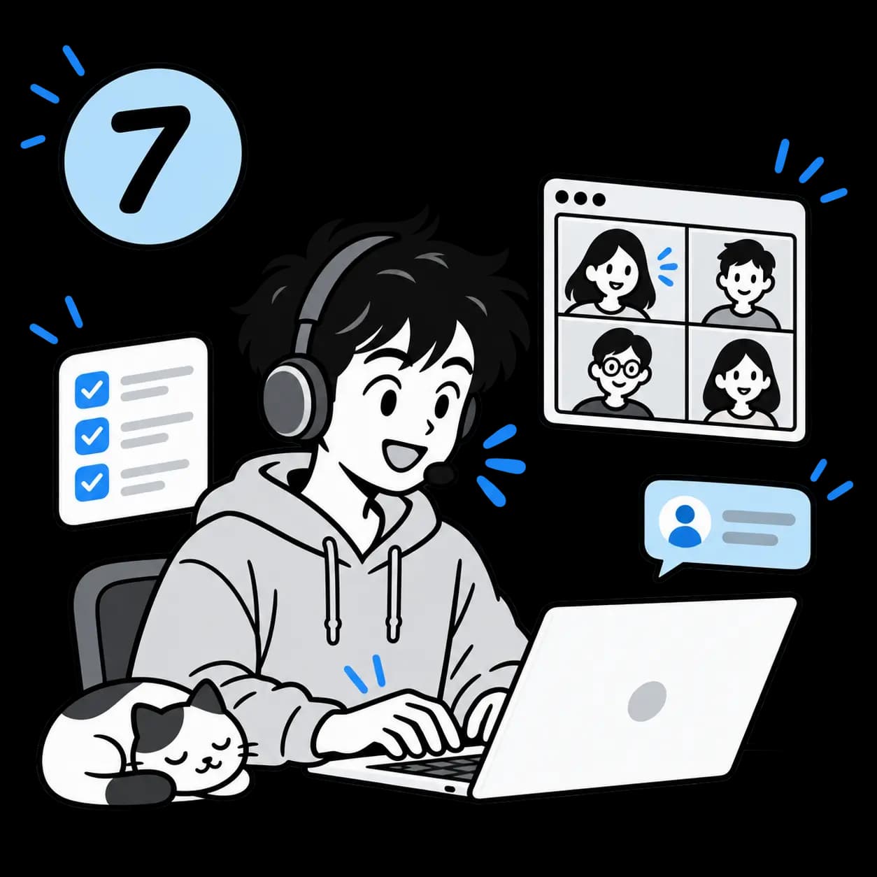 A person taking notes on a laptop while speaking on a video call